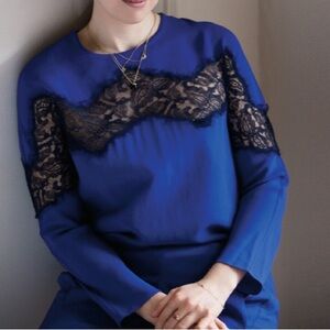 Blaque Label Royal Blue Blouse with Black Lace size small